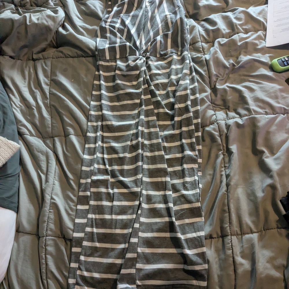 Gray and White Striped Maxi Dress